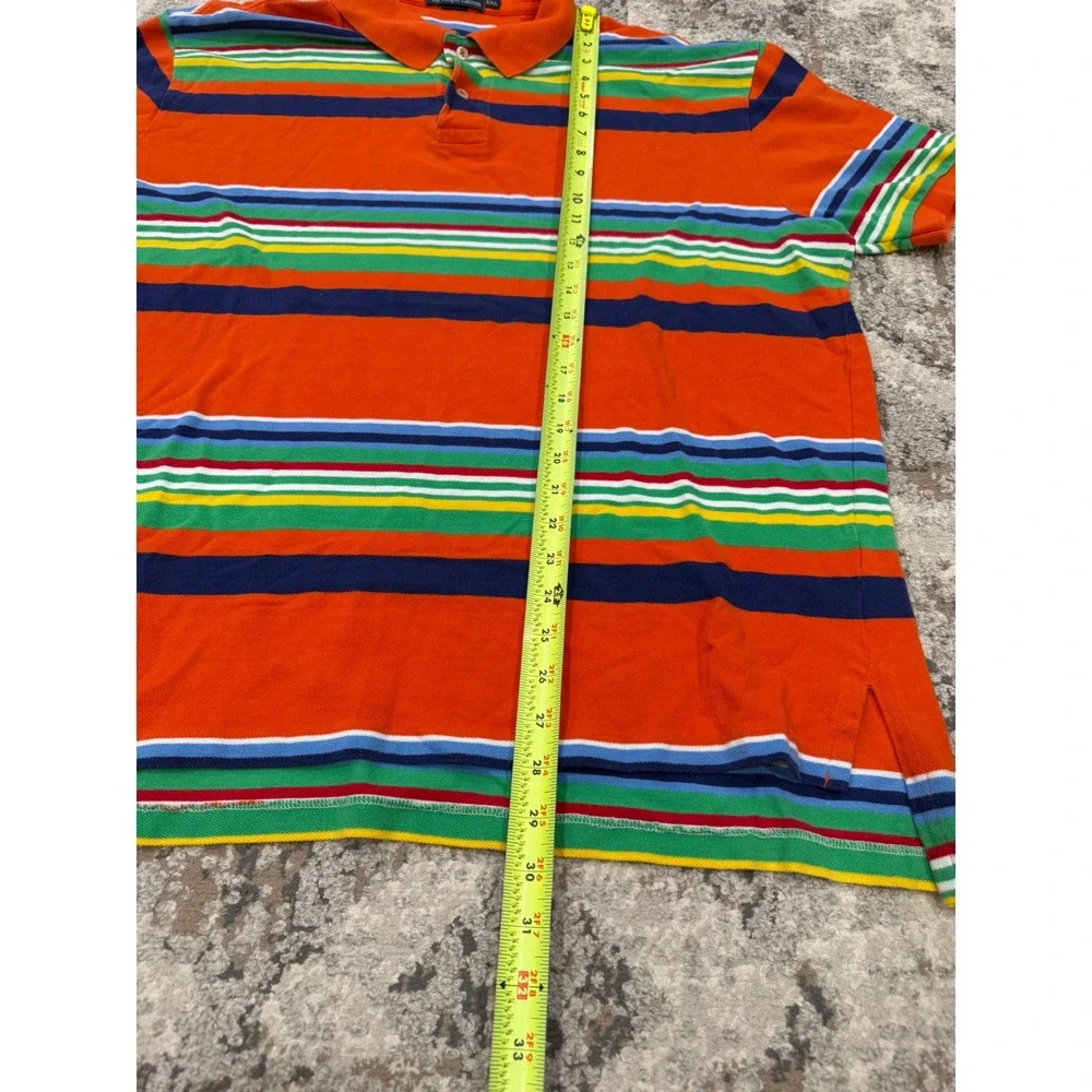 Polo Ralph Lauren Mens XXL Orange Multi Color Striped Short Sleeve Polo Shirt